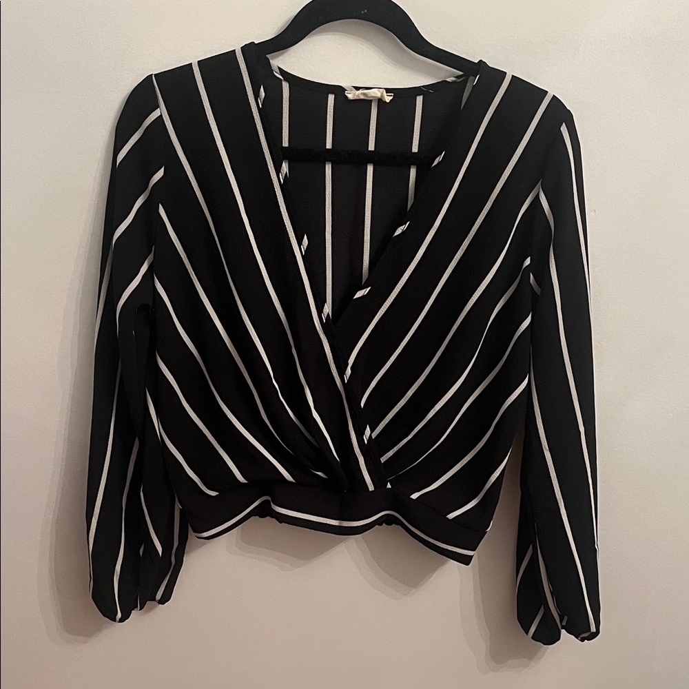 Black and White Striped Women's Top cropped olive tree